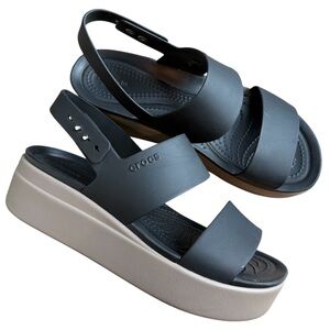 Crocs Brooklyn low Wedge sandal women size 8 black beige two tone